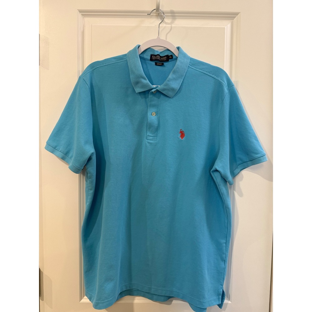 US Polo Assn Mens XL Light Blue Performance Pique Short Sleeve Polo Shirt - Picture 1 of 4